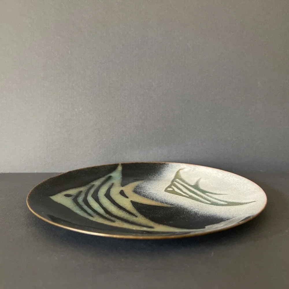 Vitnage MCM Midcentury Modern Enamel on Copper Angelfish Fish Catch All Dish 60s